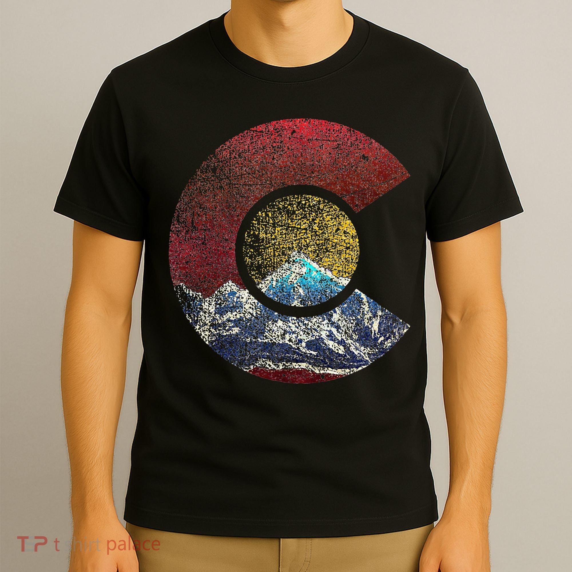 Colorado With Flag Themed Mountain T-Shirt