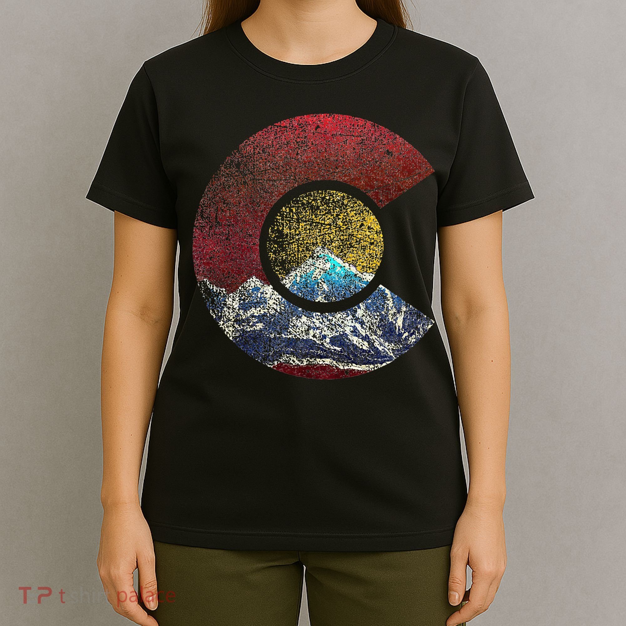 Colorado With Flag Themed Mountain T-Shirt