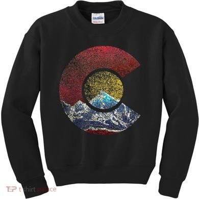 Colorado With Flag Themed Mountain Kids Sweatshirt