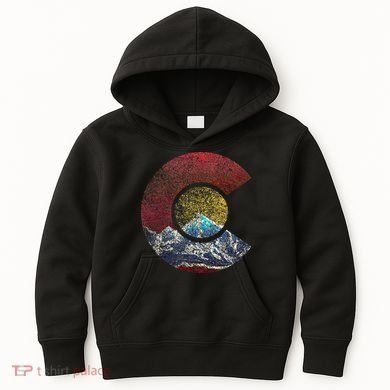 Colorado With Flag Themed Mountain Kids Hoodie