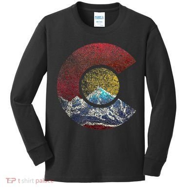 Colorado With Flag Themed Mountain Kids Long Sleeve Shirt