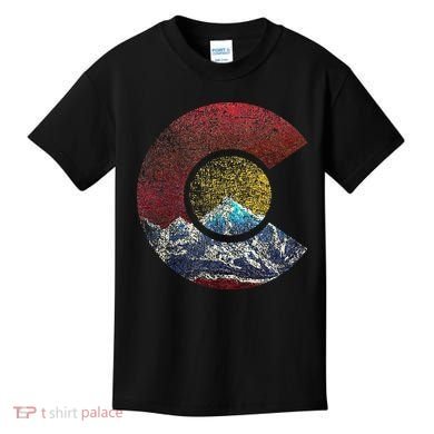 Colorado With Flag Themed Mountain Kids T-Shirt