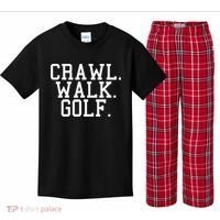 Crawl Walk Golf Funny Sports Golfing Golfer Kids Plaid Pajama Set thumb 0