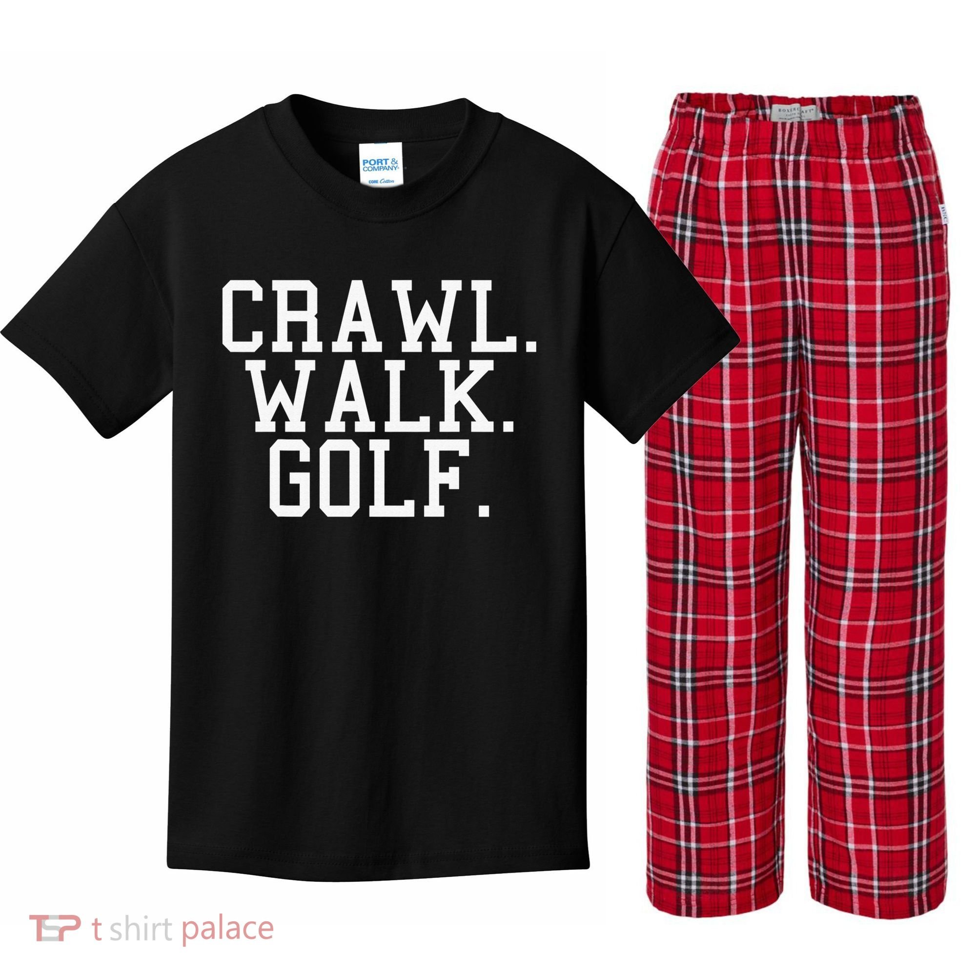 Crawl Walk Golf Funny Sports Golfing Golfer Kids Plaid Pajama Set