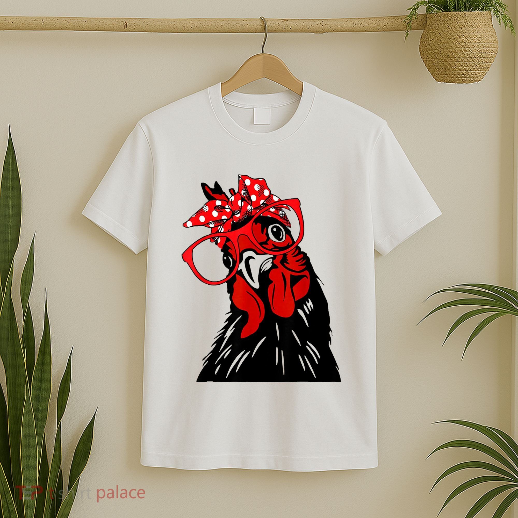 Cute Women Girl Chicken With Bandana Headband And Glasses T-Shirt