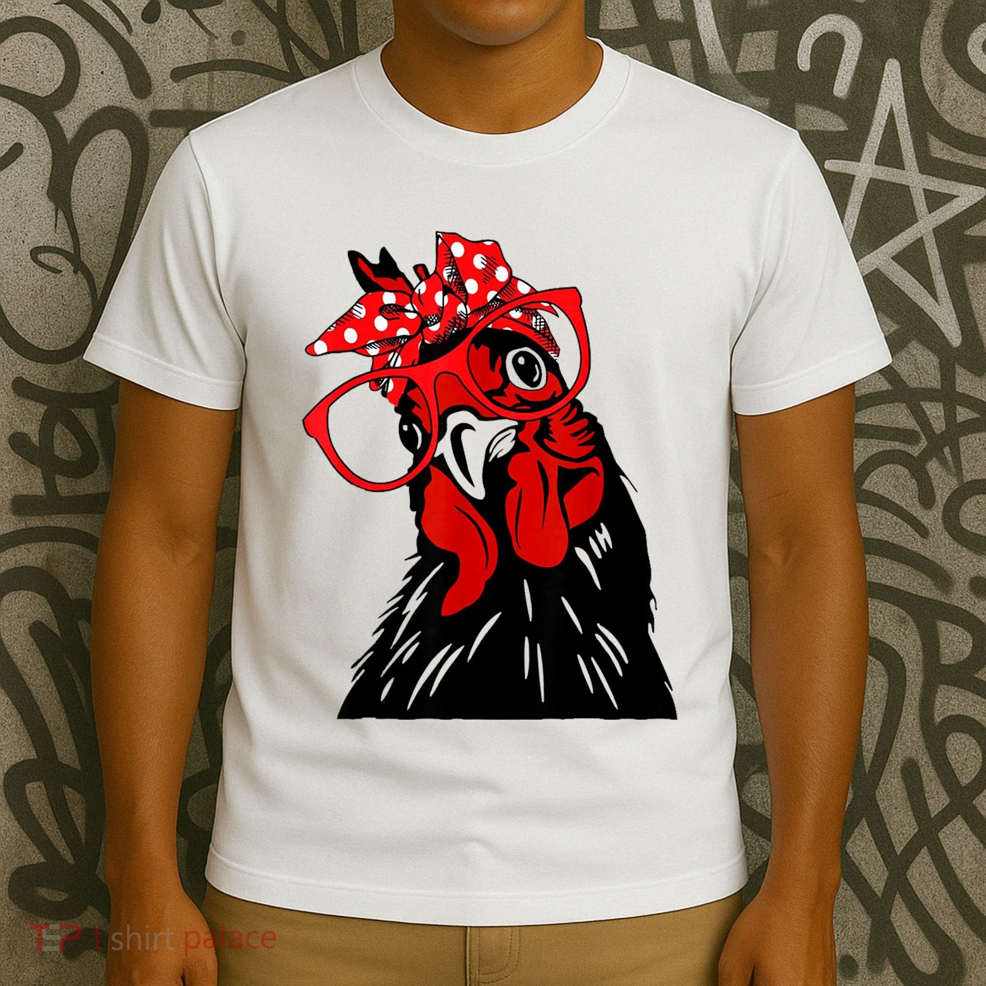 Cute Women Girl Chicken With Bandana Headband And Glasses T-Shirt