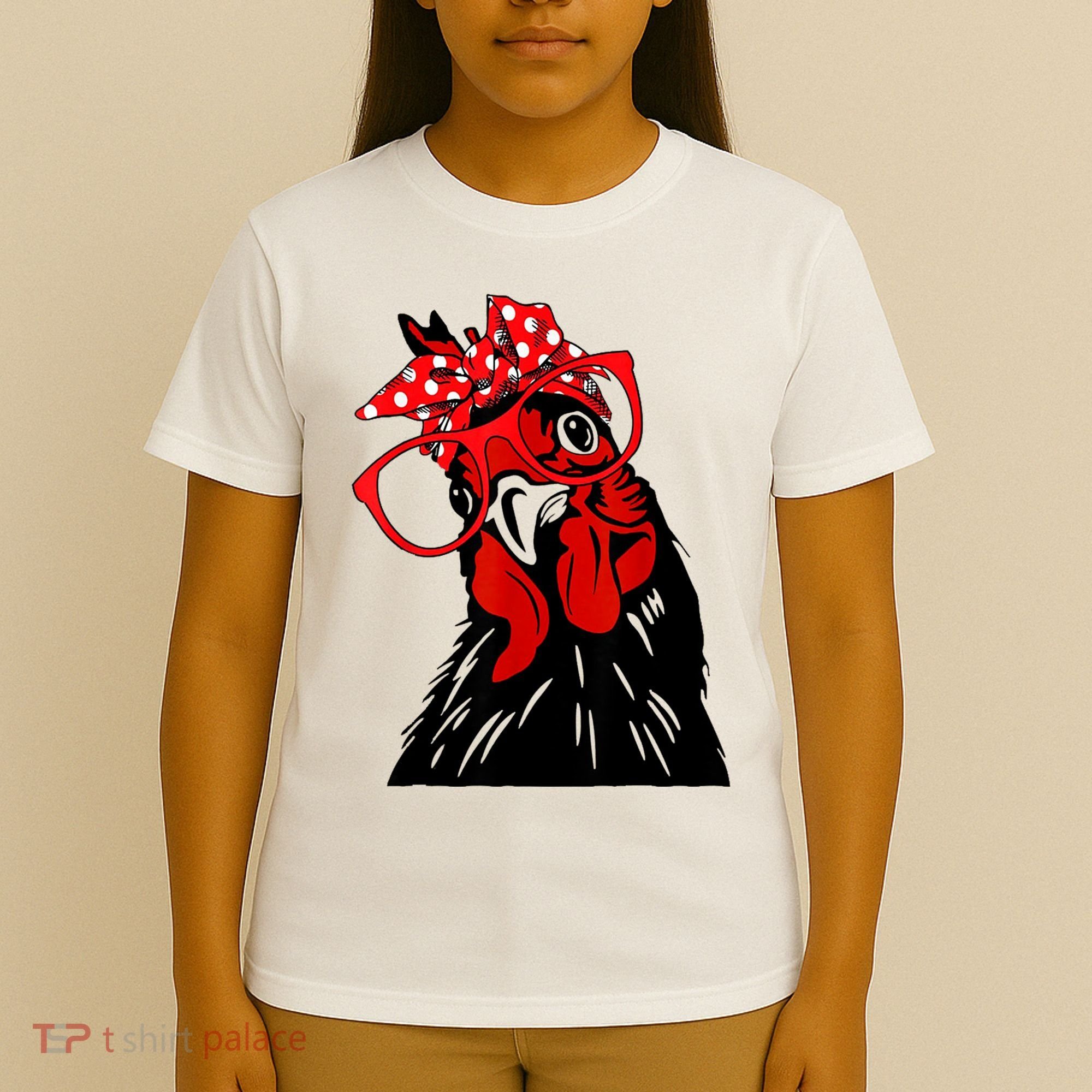 Cute Women Girl Chicken With Bandana Headband And Glasses T-Shirt