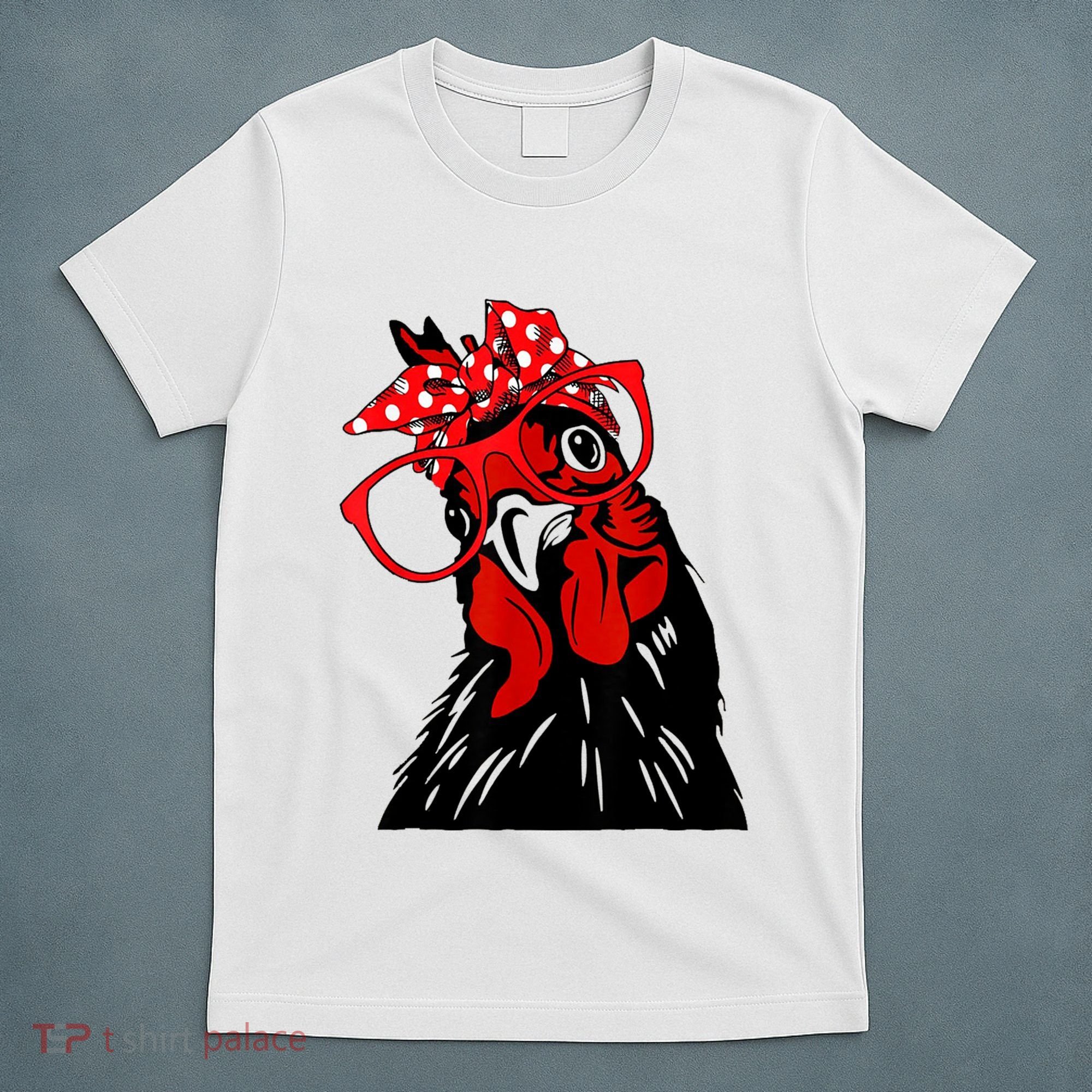 Cute Women Girl Chicken With Bandana Headband And Glasses T-Shirt