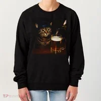 Cat Wearing Hat Getting Beer Poured Unimpressed Tabby Women's Sweatshirt thumb 0