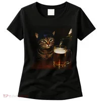 Cat Wearing Hat Getting Beer Poured Unimpressed Tabby Women's T-Shirt thumb 0