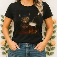 Cat Wearing Hat Getting Beer Poured Unimpressed Tabby Women's T-Shirt thumb 2