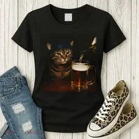 Cat Wearing Hat Getting Beer Poured Unimpressed Tabby Women's T-Shirt thumb 3