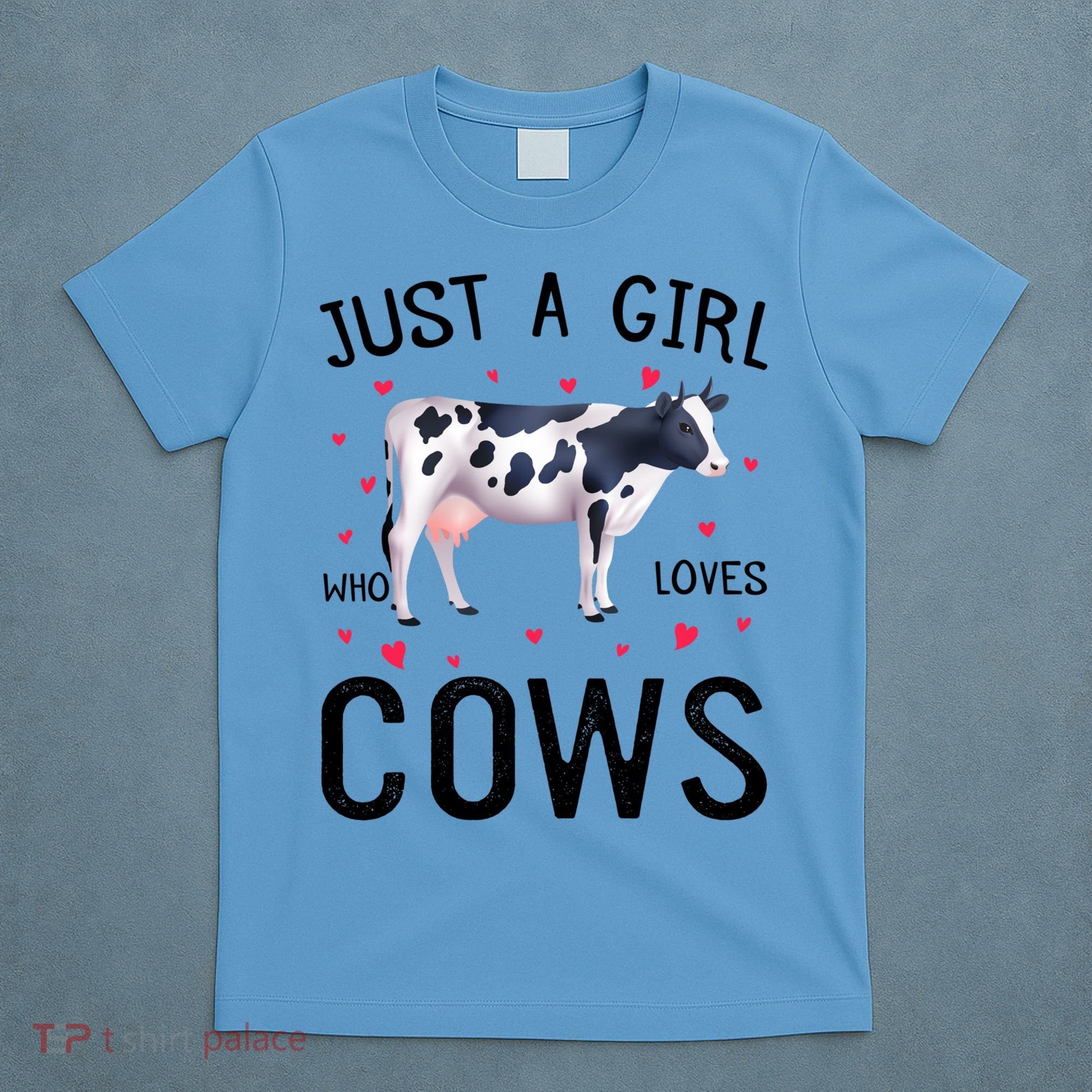 Cow With Hearts Graphic Just A Girl Who Loves Cows Gift T-Shirt