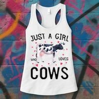 Cow With Hearts Graphic Just A Girl Who Loves Cows Gift Women's Tank Top thumb 3