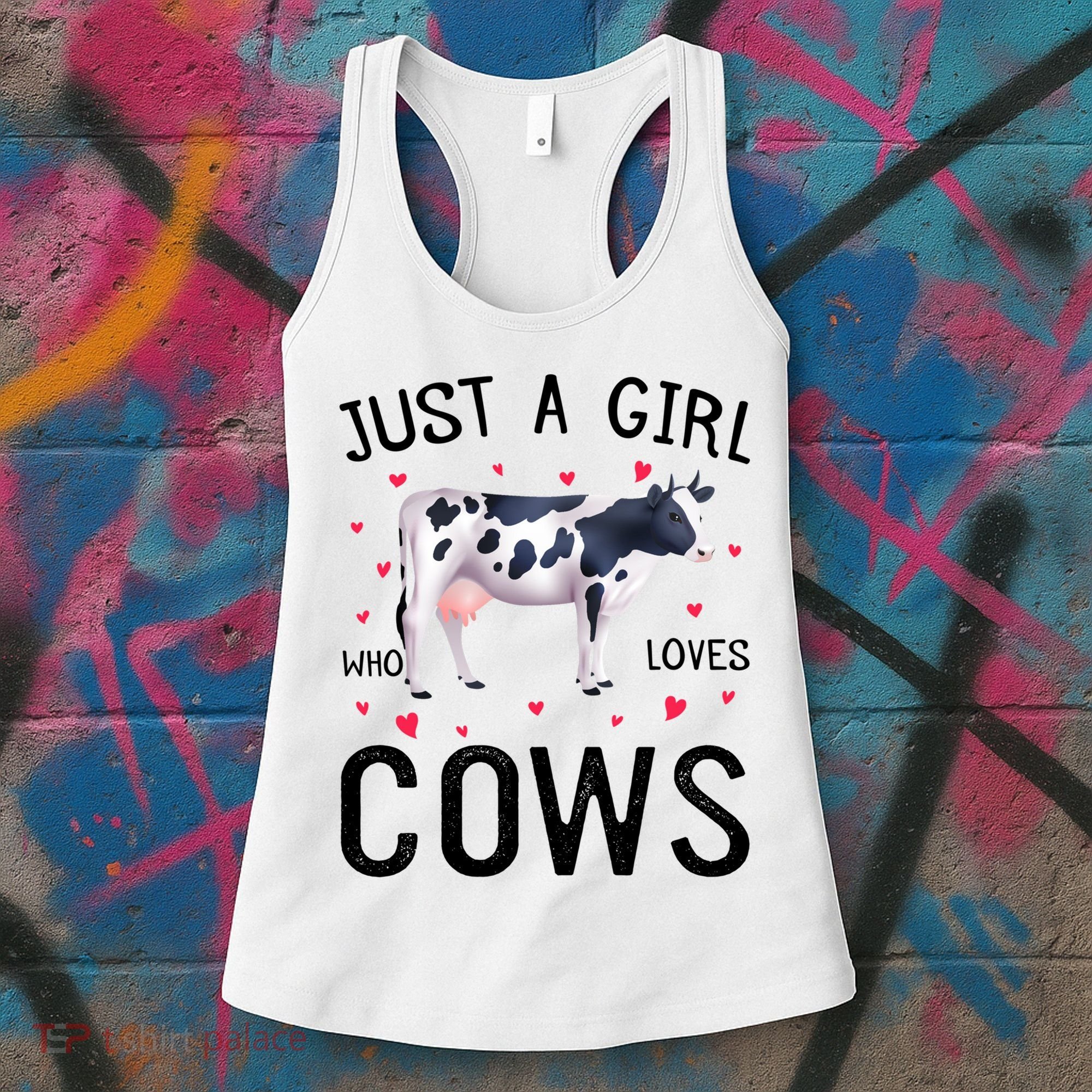 Cow With Hearts Graphic Just A Girl Who Loves Cows Gift Women's Tank Top