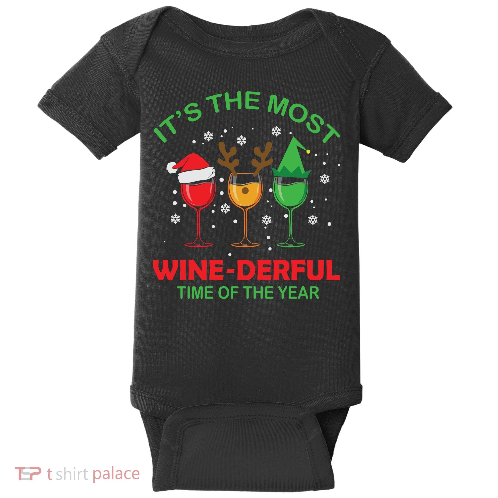 Christmas Wine It's The Most Wine Derful Xmas Baby Bodysuit