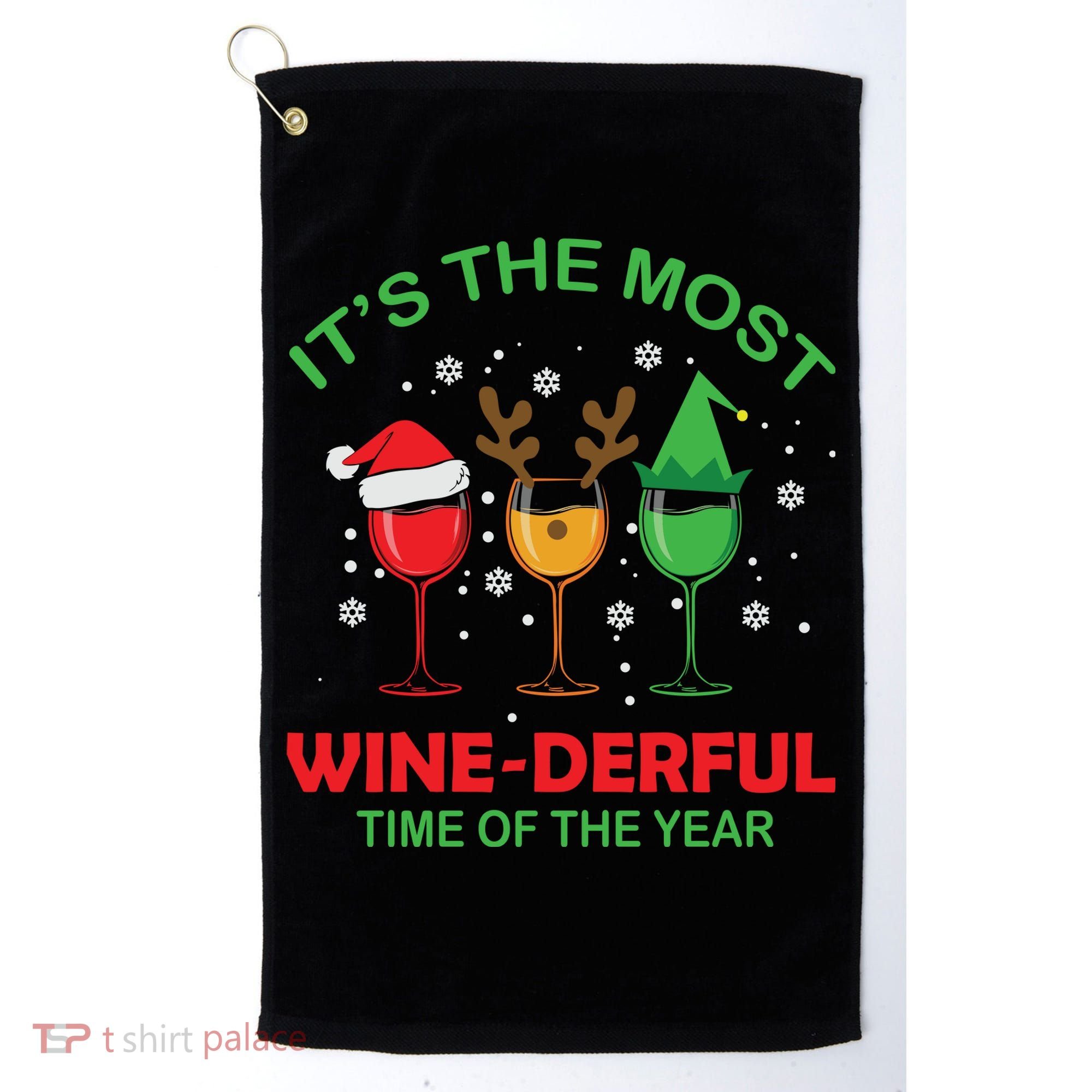 Christmas Wine It's The Most Wine Derful Xmas Golf Towel