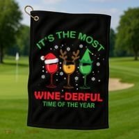 Christmas Wine It's The Most Wine Derful Xmas Golf Towel thumb 1