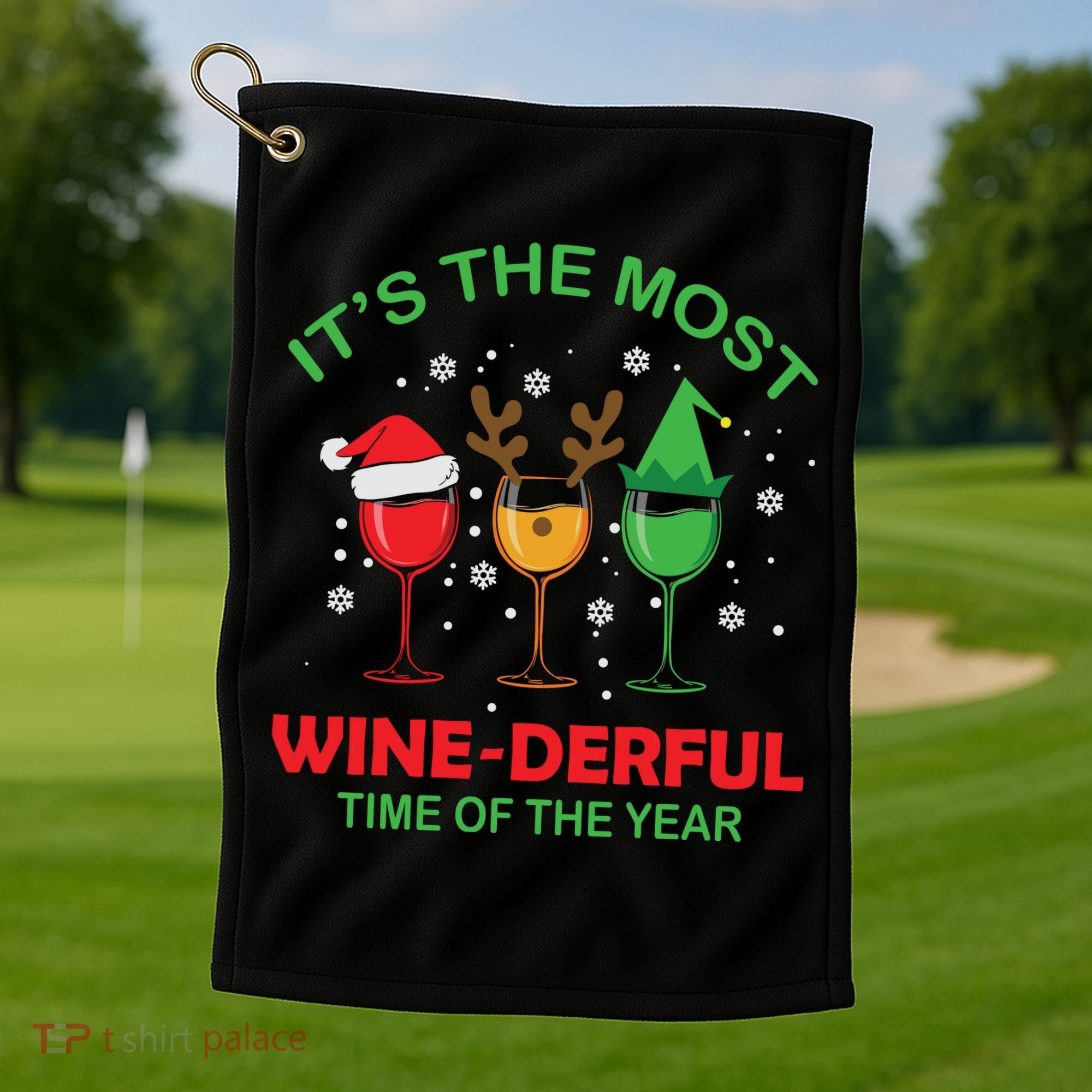 Christmas Wine It's The Most Wine Derful Xmas Golf Towel