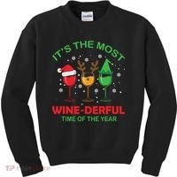 Christmas Wine It's The Most Wine Derful Xmas Kids Sweatshirt thumb 0