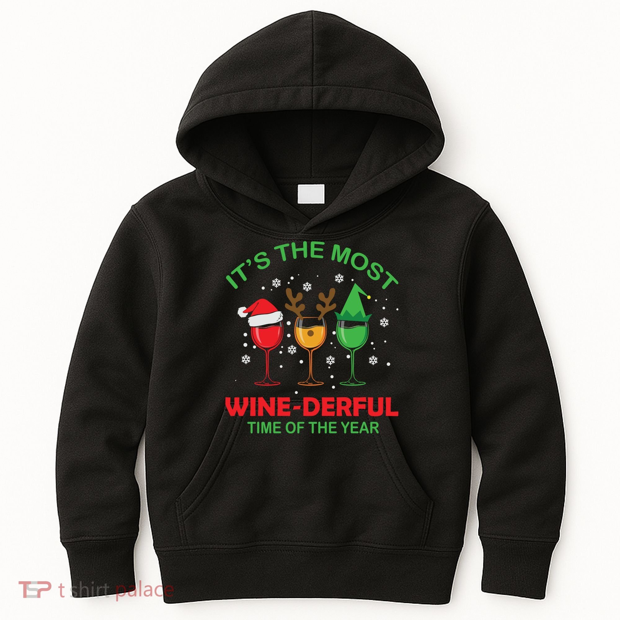 Christmas Wine It's The Most Wine Derful Xmas Kids Hoodie