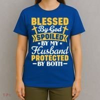 Christian Wife Jesus Blessed By God Spoiled By My Husband Gift T-Shirt thumb 4