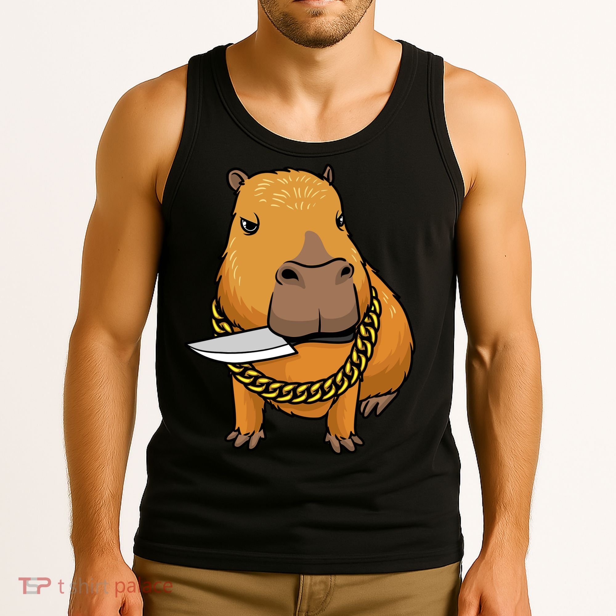 Capybara With Knife Funny Rodent Tank Top
