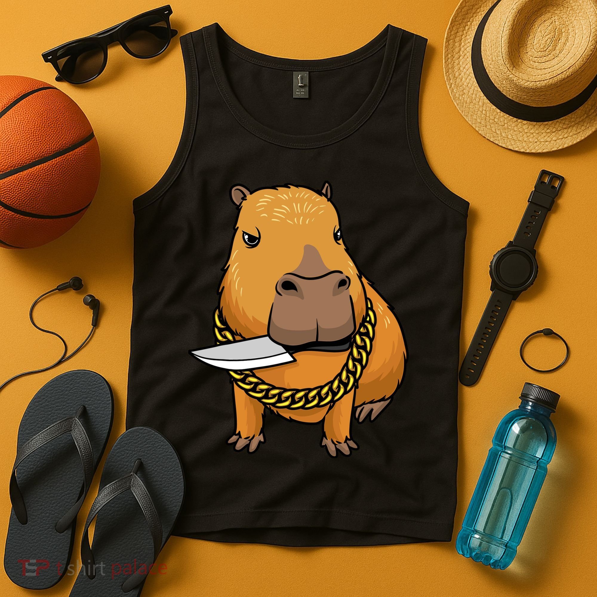 Capybara With Knife Funny Rodent Tank Top