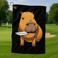 Capybara With Knife Funny Rodent Golf Towel thumb 1