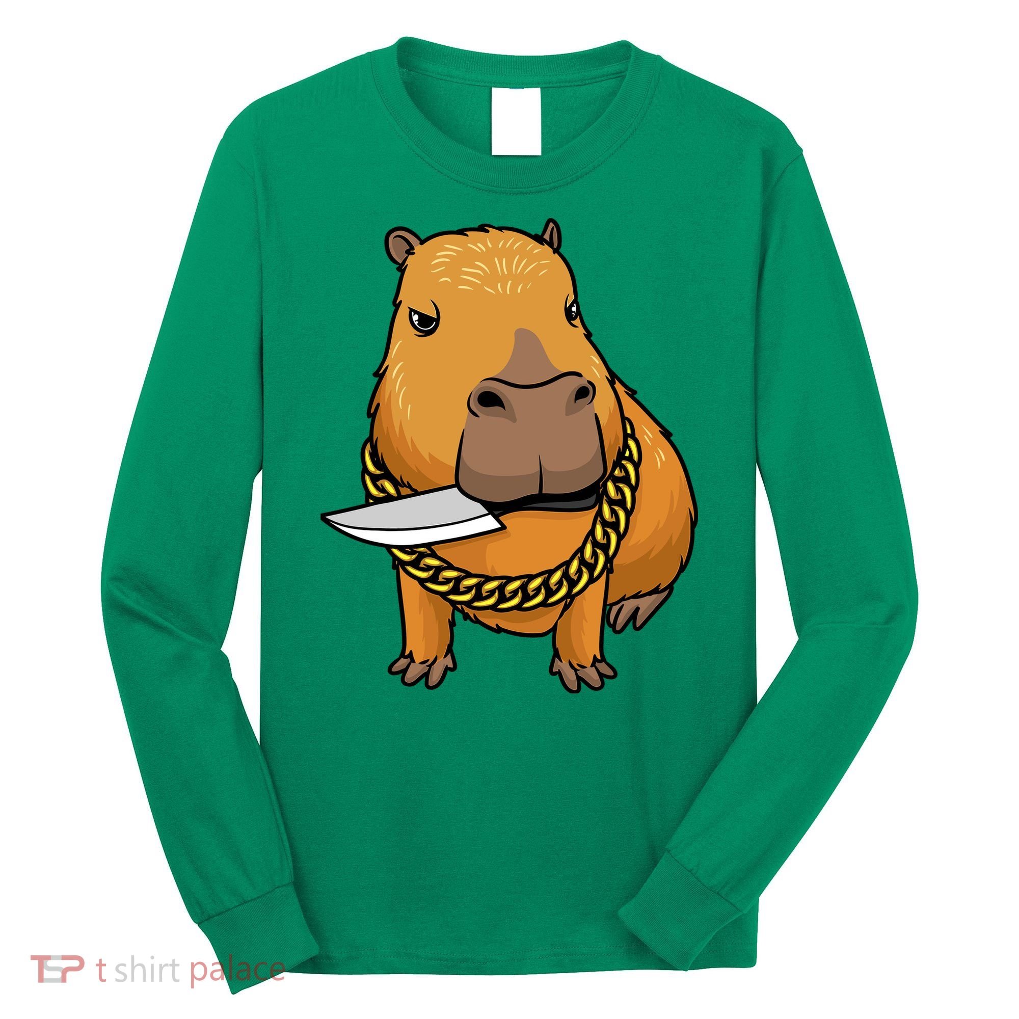 Capybara With Knife Funny Rodent Long Sleeve Shirt