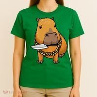 Capybara With Knife Funny Rodent T-Shirt thumb 4