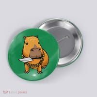 Capybara With Knife Funny Rodent Button thumb 0