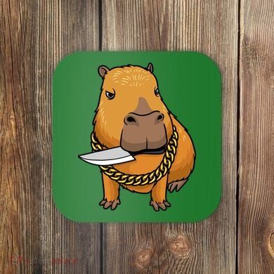 Capybara With Knife Funny Rodent Coaster