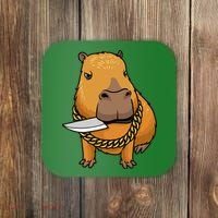 Capybara With Knife Funny Rodent Coaster thumb 0