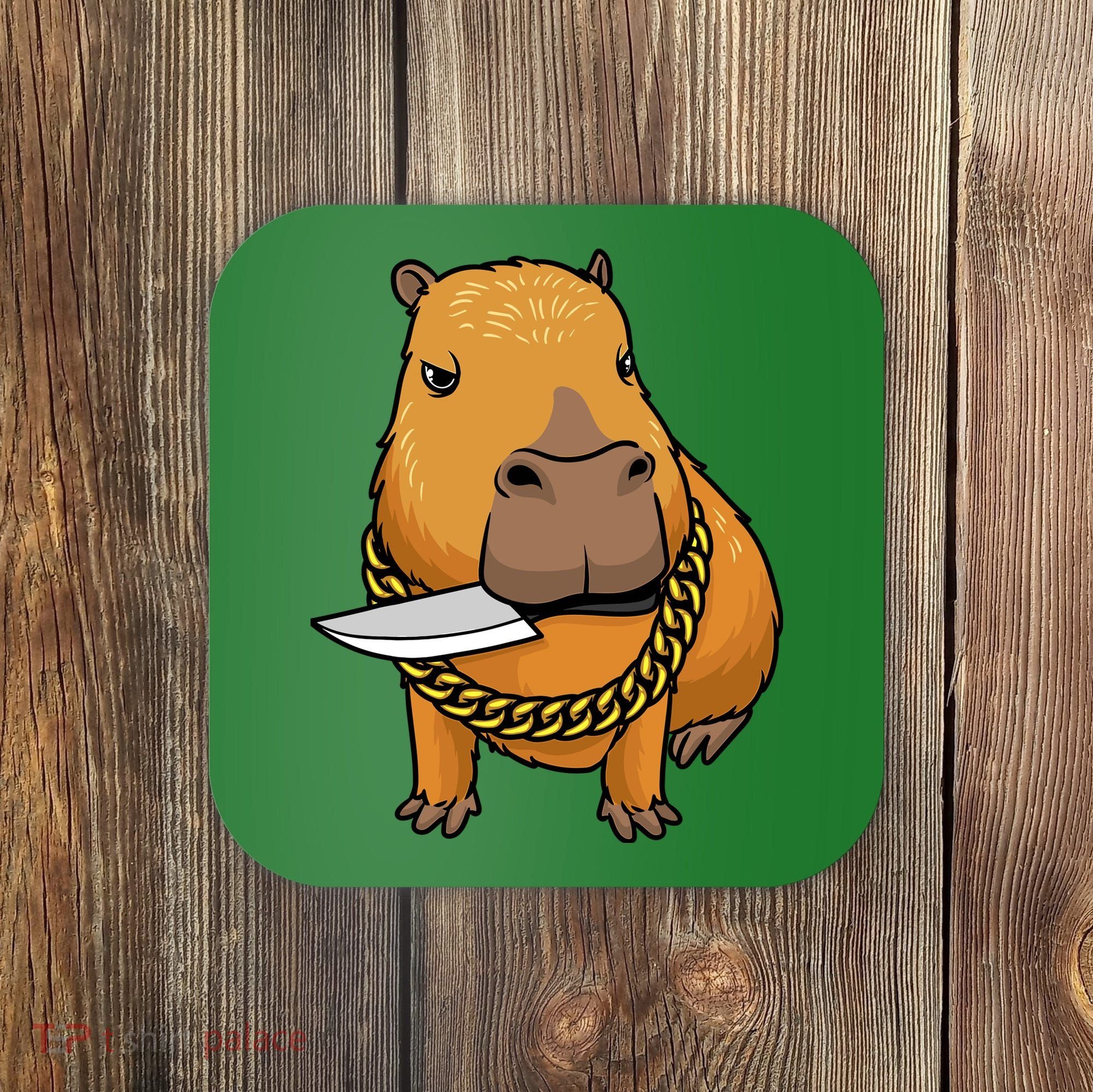 Capybara With Knife Funny Rodent Coaster