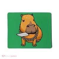 Capybara With Knife Funny Rodent Mousepad thumb 0