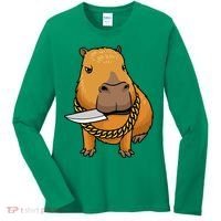 Capybara With Knife Funny Rodent Women's Long Sleeve Shirt thumb 0