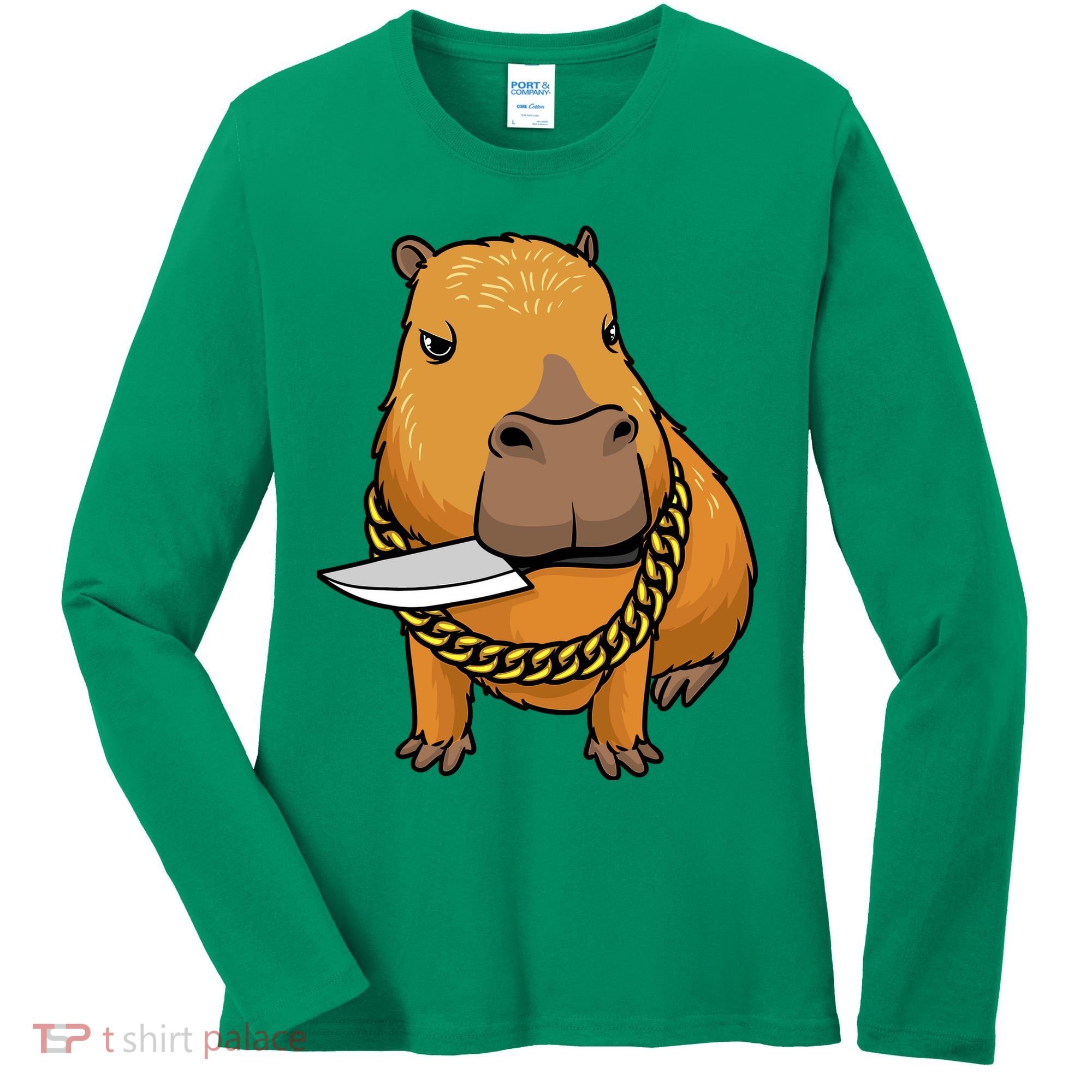 Capybara With Knife Funny Rodent Women's Long Sleeve Shirt