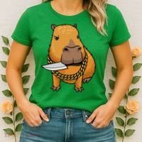 Capybara With Knife Funny Rodent Women's T-Shirt thumb 2