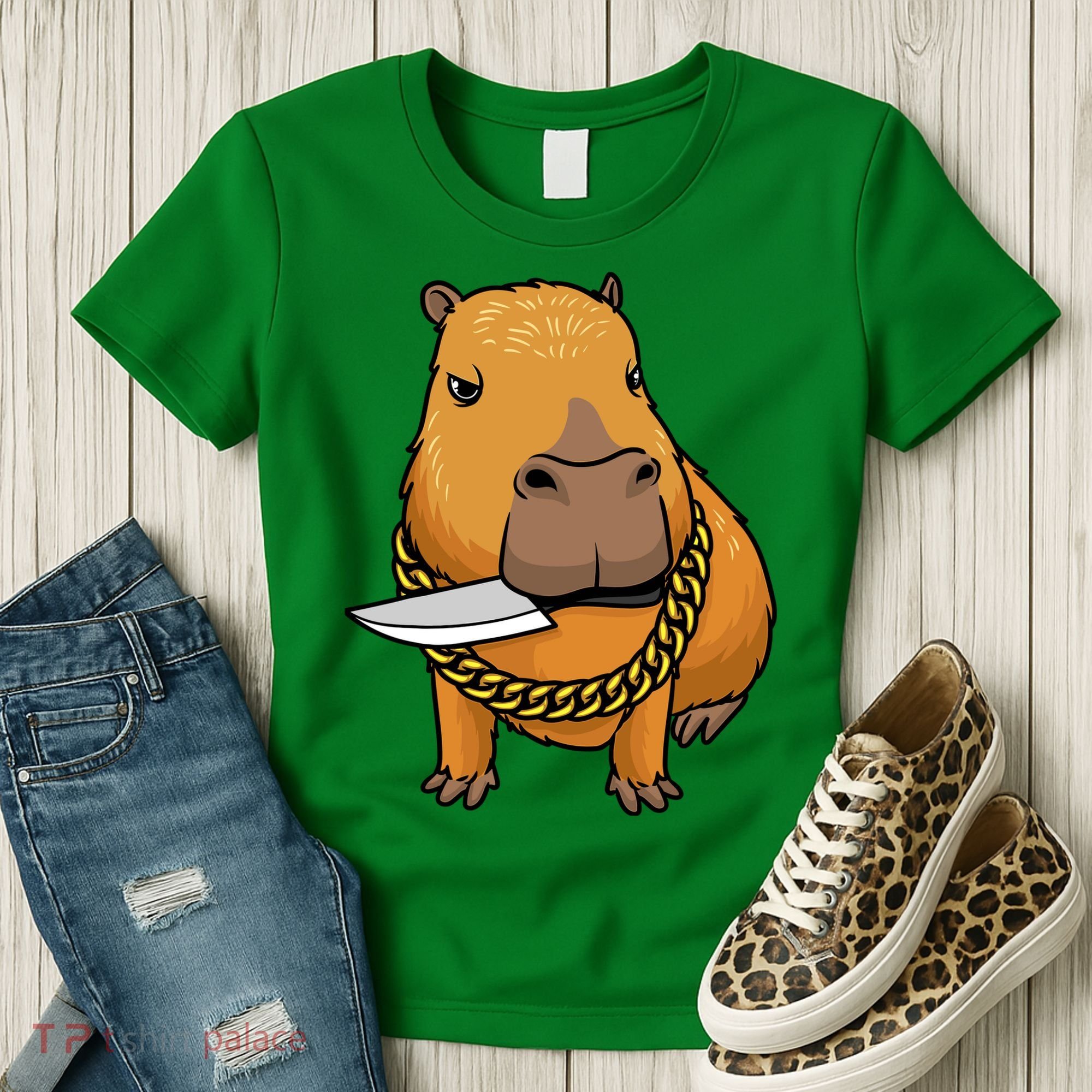 Capybara With Knife Funny Rodent Women's T-Shirt