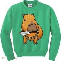 Capybara With Knife Funny Rodent Kids Sweatshirt thumb 0