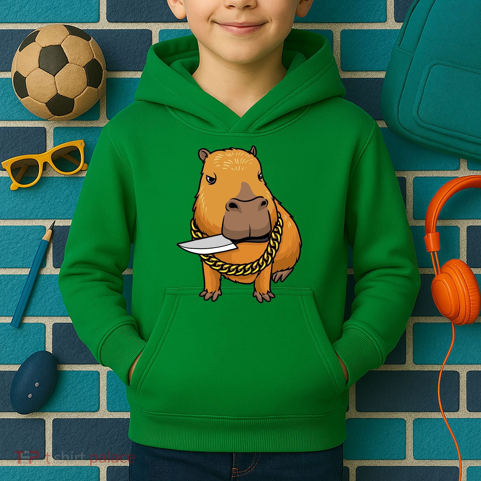 Capybara With Knife Funny Rodent Kids Hoodie
