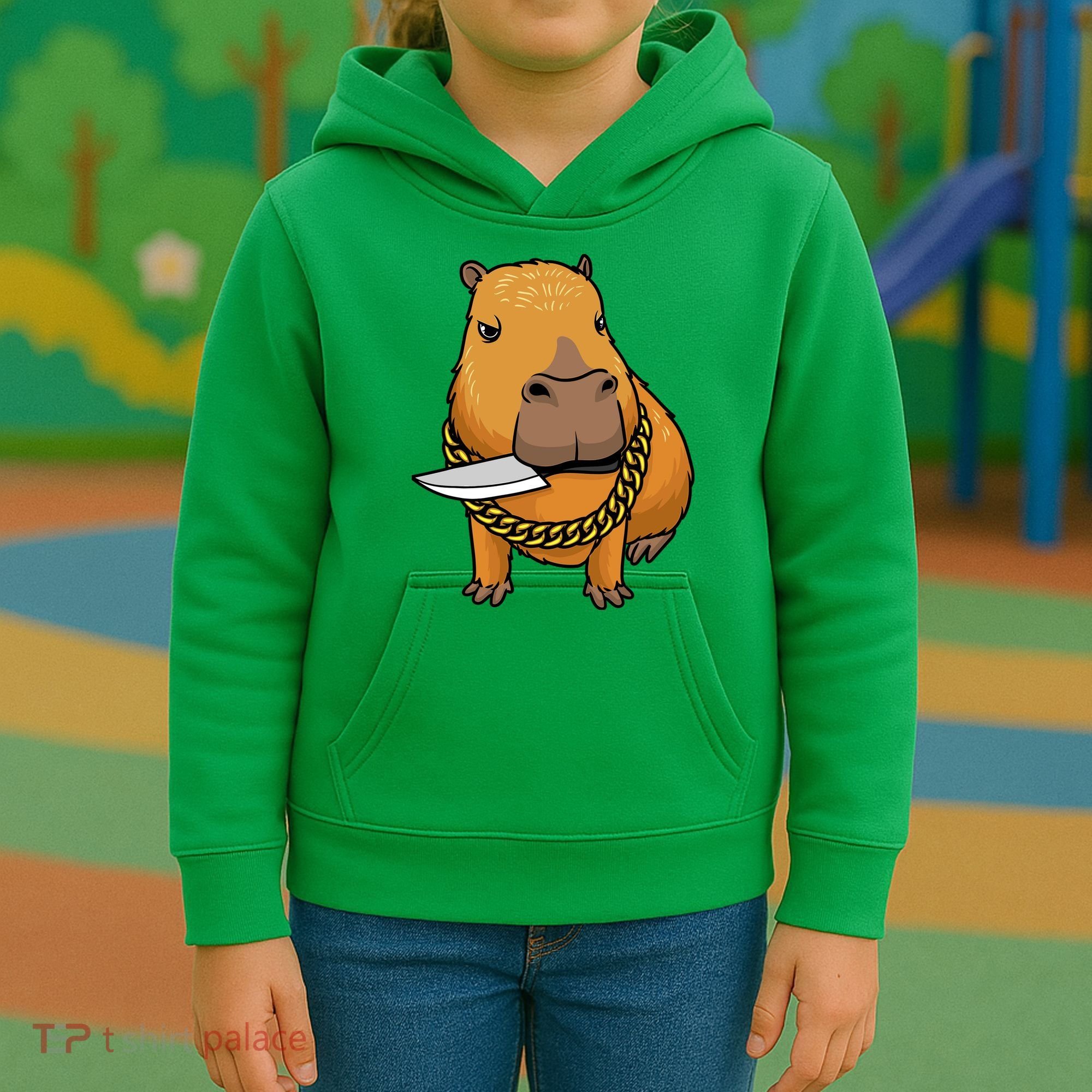 Capybara With Knife Funny Rodent Kids Hoodie
