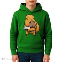Capybara With Knife Funny Rodent Kids Hoodie thumb 4