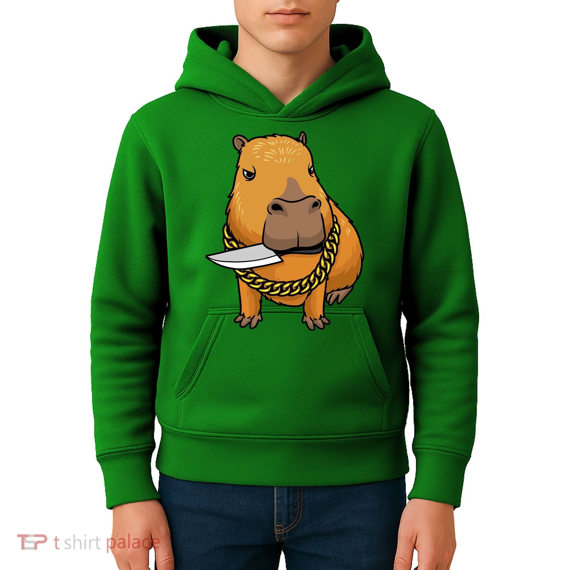 Capybara With Knife Funny Rodent Kids Hoodie