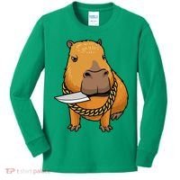 Capybara With Knife Funny Rodent Kids Long Sleeve Shirt thumb 0