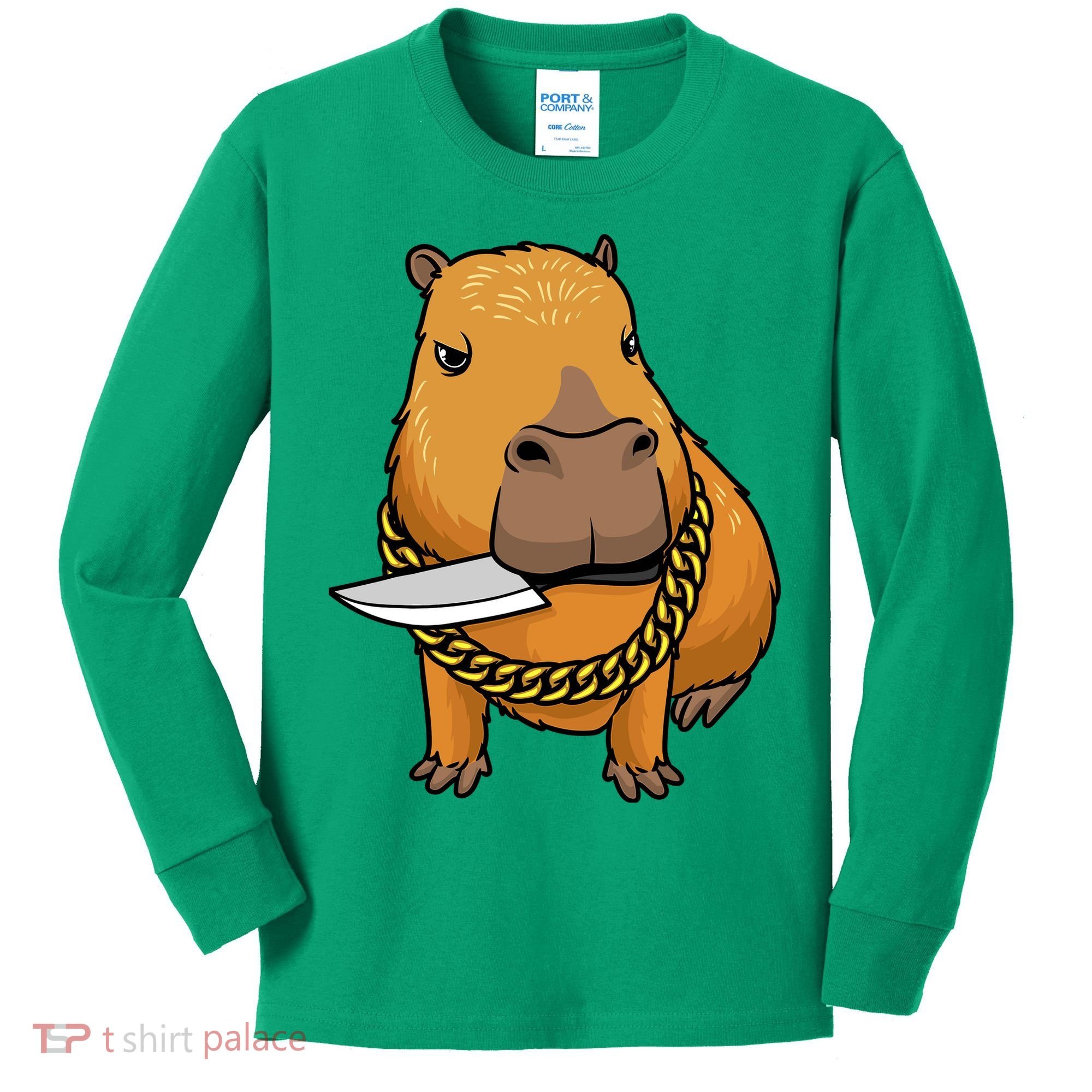 Capybara With Knife Funny Rodent Kids Long Sleeve Shirt