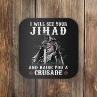 Christian Warrior Knight Templar Raise You A Crusader  Coaster thumb 0