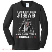 Christian Warrior Knight Templar Raise You A Crusader  Kids Long Sleeve Shirt thumb 0