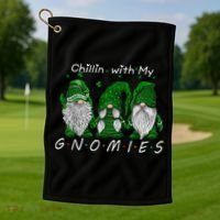 Chillin With My Gnomies St Patricks Day Gnome Irish Shamrock Golf Towel thumb 1